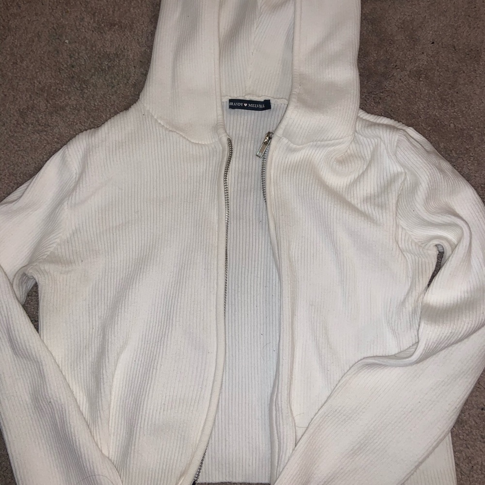 Brandy Melville cropped white hoodie